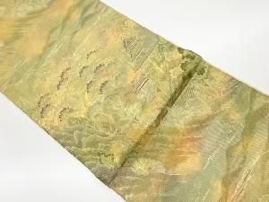 リサイクル　山並みに木々・寺院模様織出し袋帯